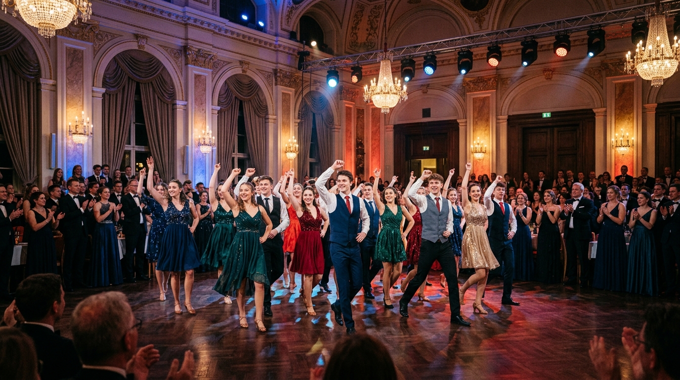 Schwungvolle Mitternachtseinlage der Schülerinnen und Schüler im Ballsaal