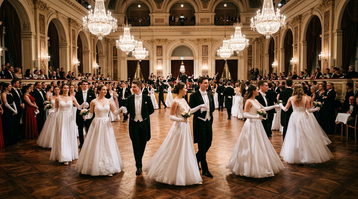 Traditionelle Maturaball Polonaise und Eröffnungstanz im prunkvollen Festsaal